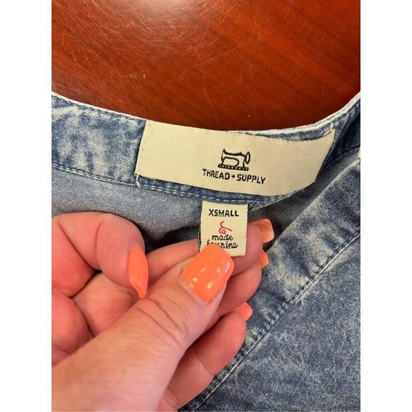 Thread & Supply Lyocel Super Soft Chambray Cap Sleeve Dress sz XS EUC - Picture 8 of 9